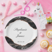 Assiettes En Carton Élégant Agate noir blanc Rose or Mariage d'huile (Fête)
