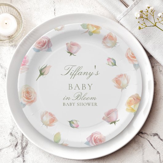 Assiettes En Carton Elégant Aquarelle bébé dans Baby shower Fille Fleu