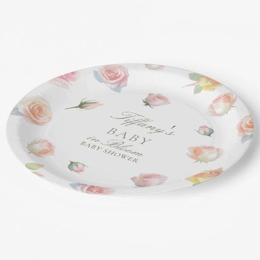 Assiettes En Carton Elégant Aquarelle bébé dans Baby shower Fille Fleu (Angle)