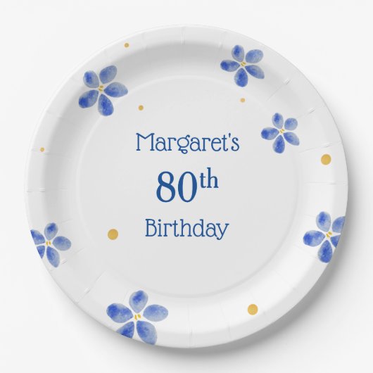 Assiettes En Carton Elégant Aquarelle Bleue Minimale Floral (Devant)