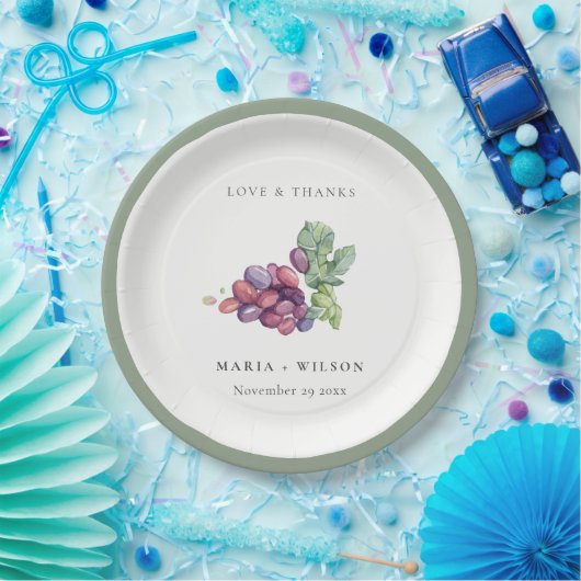 Assiettes En Carton Elégant aquarelle Grappe Foliage Rustique Mariage (Fête)