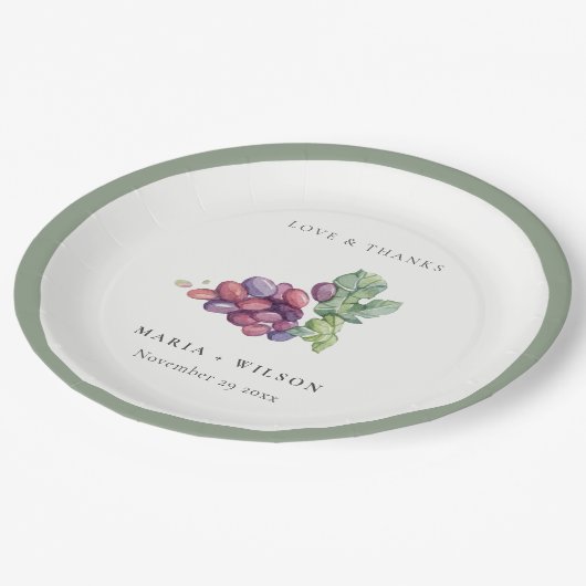Assiettes En Carton Elégant aquarelle Grappe Foliage Rustique Mariage (Angle)