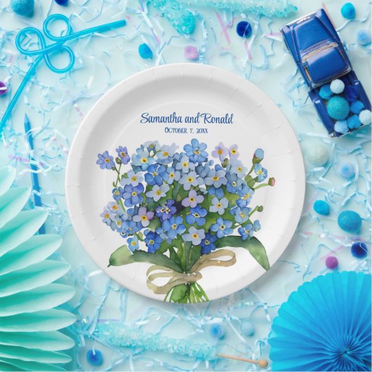 Assiettes En Carton Elégant aquarelle Oubliez-moi pas Mariage (Fête)