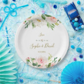 Assiettes En Carton Elégant Aquarelle rose Fleurs de rose Mariage (Fête)