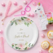 Assiettes En Carton Elégant Aquarelle rose Fleurs de rose Mariage (Fête)