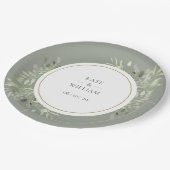 Assiettes En Carton Elégant Aquarelle Verdure Sage Vert Mariage (Angle)