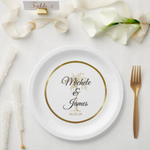 Assiettes En Carton Élégant Arbre à Palmes Doré Mariage Tropical Moder