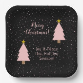 Assiettes En Carton Élégant arbre de Noël rose étoile d'or, ciel noctu (Recto)