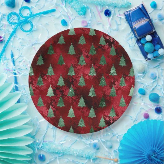 Assiettes En Carton Élégant arbre vert Noël (Fête)