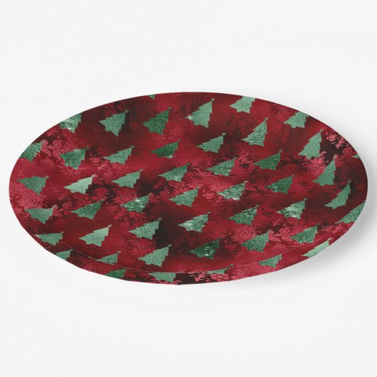 Assiettes En Carton Élégant arbre vert Noël (Angle)