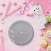 Assiettes En Carton Élégant argent floral Chinoiserie Mariage monogram (Fête)