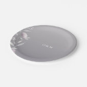 Assiettes En Carton Élégant argent floral Chinoiserie Mariage monogram (Angle)