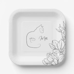 Assiettes En Carton Elégant Baby shower Amoureux des chats noir et bla