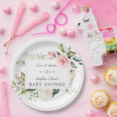 Assiettes En Carton Elégant Baby shower Aquarelle rose Fleurs (Fête)