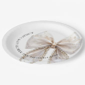 Assiettes En Carton Elégant Baby shower blanc Pearl Bow (Angle)