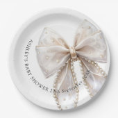 Assiettes En Carton Elégant Baby shower blanc Pearl Bow (Devant)