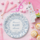 Assiettes En Carton Élégant baby shower bleu chinoiserie toile françai (Fête)