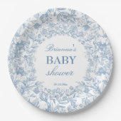 Assiettes En Carton Élégant baby shower bleu chinoiserie toile françai (Devant)