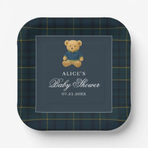 Assiettes En Carton Elégant Baby shower bleu de la marine de l'ours
