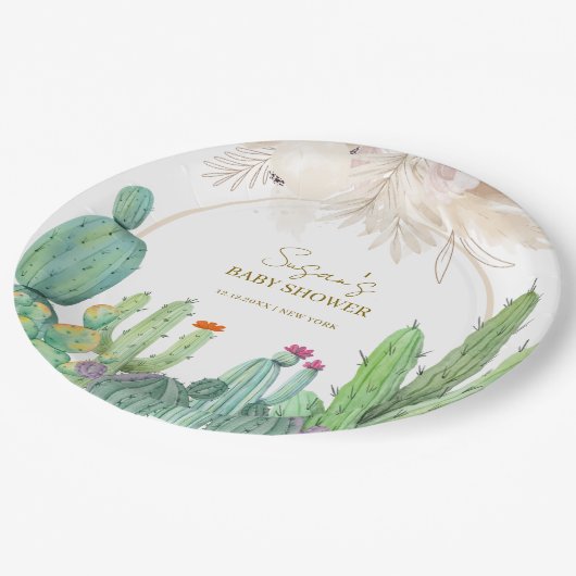Assiettes En Carton Elégant Baby shower Boho Western Cactus Arch (Angle)
