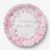 Assiettes En Carton Élégant baby shower botanique rose pâle imprimé (Devant)