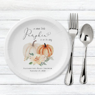 Assiettes En Carton Elégant Baby shower Citrouille Floral Aquarelle