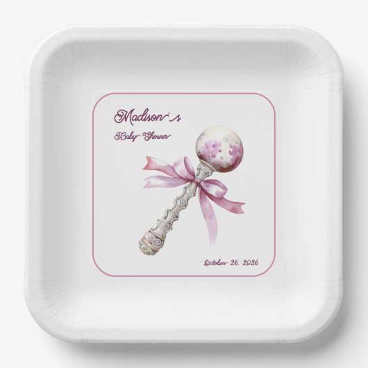 Assiettes En Carton Élégant Baby shower de Bow Bow rose Argent (Recto)