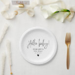 Assiettes En Carton Élégant Baby shower de calligraphie Bonjour bébé<br><div class="desc">Créez le baby shower parfait avec ma collection enchanteresse de Calligraphie Whimsical Black and White Baby Shower Invitations and Decor. Étendez votre fête avec des modèles monochromes élégants avec une calligraphie complexe et des éléments minimalistes. Créez des moments inoubliables pour votre journée spéciale avec ce charmant ensemble d'invitations et de...</div>
