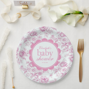 Assiettes En Carton Elégant Baby shower de Chinoiserie Rose Garden