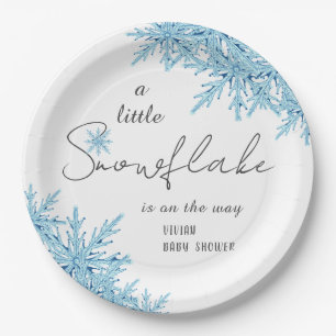 Assiettes En Carton Elégant Baby shower de Flamme de neige bleu hiver