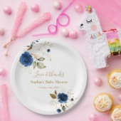 Assiettes En Carton Élégant Baby shower de fleurs d'or bleu (Fête)