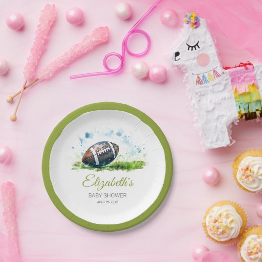 Assiettes En Carton Elégant Baby shower de football aquarelle (Fête)