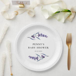 Assiettes En Carton Élégant Baby shower de Lavande Florale