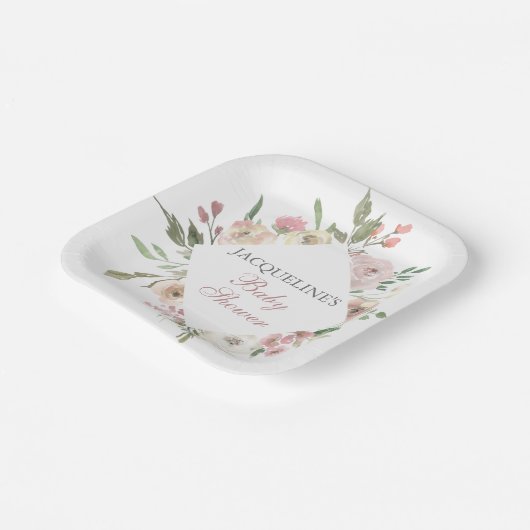 Assiettes En Carton Élégant Baby shower de printemps floral d'ivoire r (Angulaire)