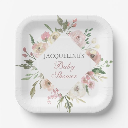 Assiettes En Carton Élégant Baby shower de printemps floral d'ivoire r (Recto)