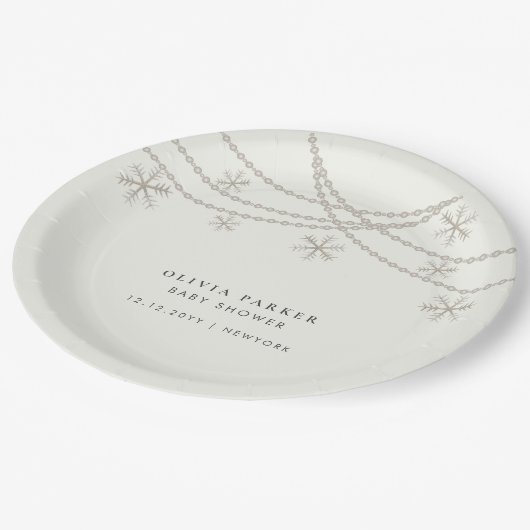 Assiettes En Carton Élégant Baby shower d'hiver de Snowflakes (Angle)