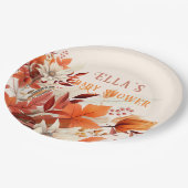 Assiettes En Carton Elégant baby shower feuille à fleurs automne (Angle)