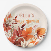 Assiettes En Carton Elégant baby shower feuille à fleurs automne (Devant)