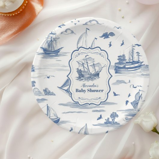 Assiettes En Carton Élégant Baby shower Nautique Toile