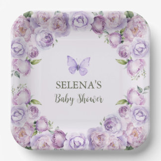 Assiettes En Carton Élégant Baby shower papillon violet