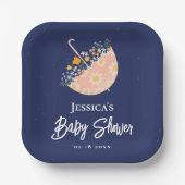 Assiettes En Carton Élégant Baby shower-parapluie rose Fleur sauvage (Recto)
