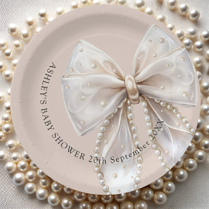Assiettes En Carton Elégant Baby shower Pearl Bow