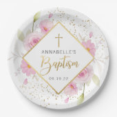 Assiettes En Carton Élégant baptême floral (Devant)