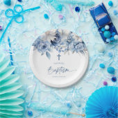 Assiettes En Carton Élégant Baptême Floral Bleu Dusty (Fête)