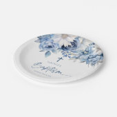 Assiettes En Carton Élégant Baptême Floral Bleu Dusty (Angle)