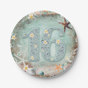 Assiettes En Carton Elégant Beach Sea Starfish & Pearls Sweet 16 Party