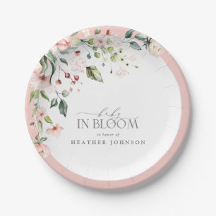 Assiettes En Carton Élégant Bébé En Fleur Rose Fille Aquarelle Fleurs