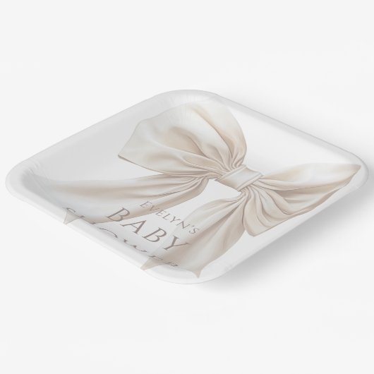 Assiettes En Carton Élégant Beige Bow Baby shower neutre genre (Angulaire)