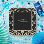 Assiettes En Carton Élégant beige damassé Noël personnalisé Plaques en (Fête)