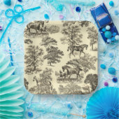 Assiettes En Carton Elégant Beige Rustique Horses Toile (Fête)
